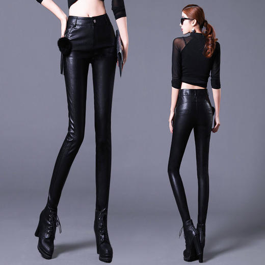 TZF-AMYF211225新款时尚性感高腰紧身翘臀加绒小脚皮裤 商品图2