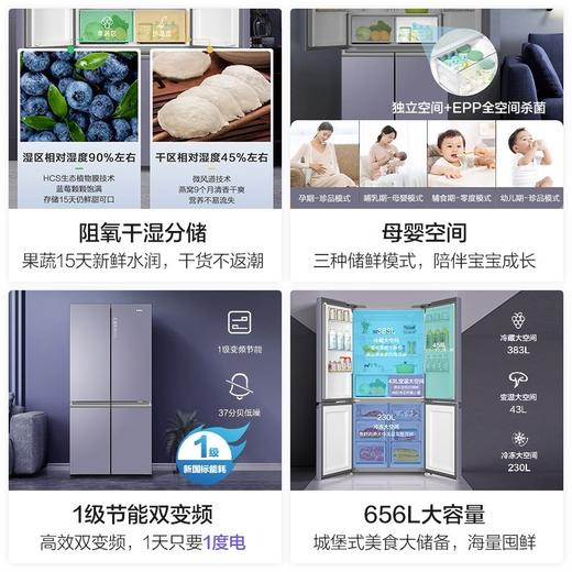 海尔(Haier)656升十字对开多门冰箱智享系列双变频智能语音控制母婴三档变温阻氧干湿分储 BCD-656WGHTDV9N9U1 商品图3