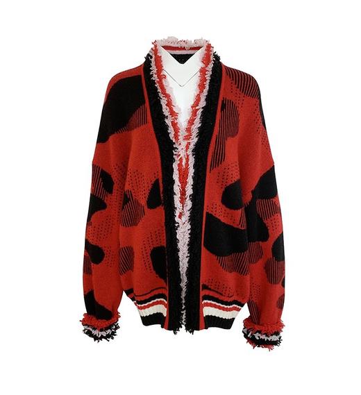 动物纹撞色羊绒女开衫 商品图0