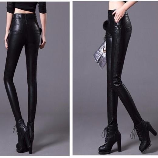 TZF-AMYF211225新款时尚性感高腰紧身翘臀加绒小脚皮裤 商品图1