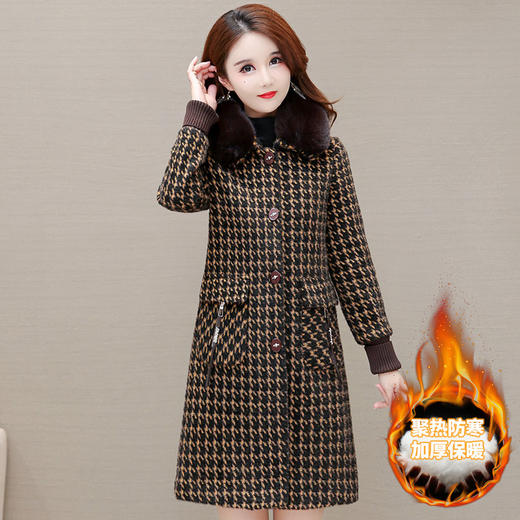YWE J21B93夹棉格子貂绒大衣保暖优雅毛呢外套 商品图1