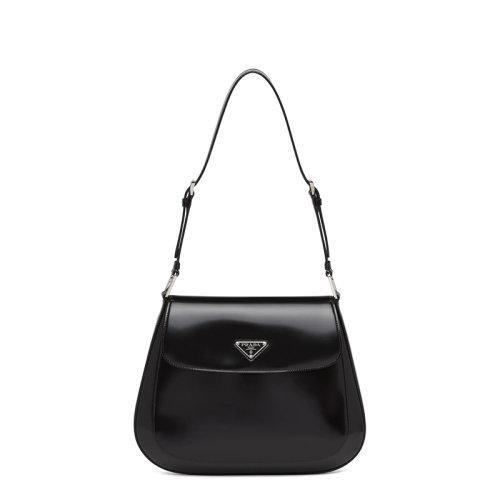 【包税】PRADA/普拉达 21年秋冬新款Cleo系列 女士黑色拉丝皮革金属配件徽标磁扣式翻盖开合斜跨手提单肩包1BD316_ZO6_F0002_V_HOO 商品图0