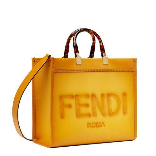 【包税】FENDI/芬迪 21秋冬新款SUNSHINE系列 女士中号黄色小牛皮烫印徽标渐变效果有机玻璃提手配可拆卸肩带手提单肩斜跨包8BH386AF2GF192E 商品图3