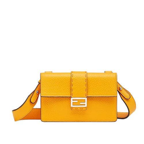【包税】FENDI/芬迪 21秋冬新款Baguette系列 男士橙色皮革材质方形翻盖FF磁性纽扣手提斜挎单肩背包7M0295SFRF1DXK 商品图0