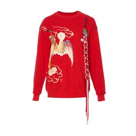 如虎添翼大红绣花卫衣