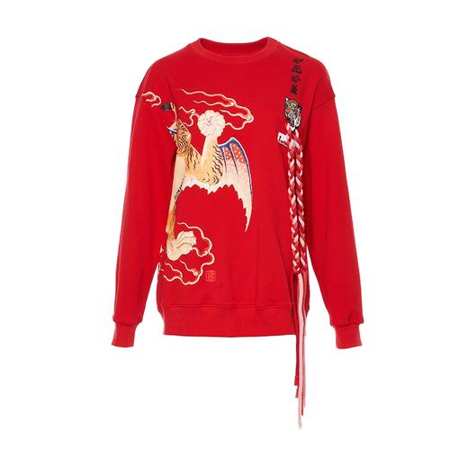 如虎添翼大红绣花卫衣 商品图0