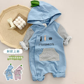 韩版休闲ins童装婴儿连体衣秋季新品连帽长袖针织套头衫