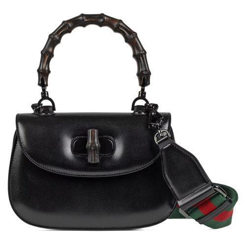 【包税】GUCCI/古驰 2021秋冬新款 女士小号黑色皮革竹节配件附皮革和织带互换肩带竹子提手饰面斜跨单肩手提包67579710ODP1060 商品图0