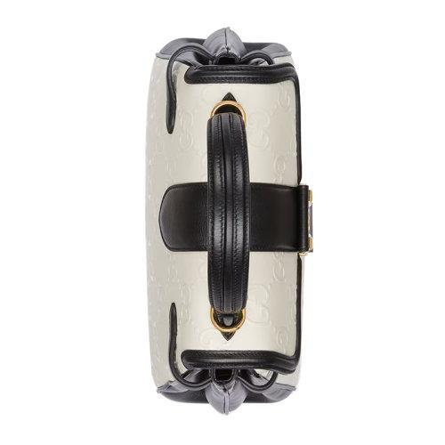 【包税】GUCCI/古驰 2021秋冬新款 女士小号白色皮革老花压纹印花黑色皮革滚边双G铆钉锁扣手提斜跨肩背包675791UD9AX9099 商品图2