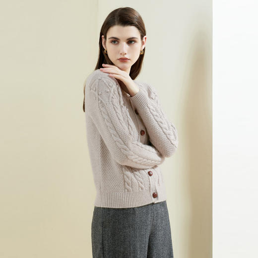 METTE羊绒世家2021年秋冬女士100%山羊绒开衫圆领针织衫外套加厚 商品图2