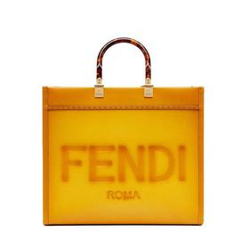【包税】FENDI/芬迪 21秋冬新款SUNSHINE系列 女士中号黄色小牛皮烫印徽标渐变效果有机玻璃提手配可拆卸肩带手提单肩斜跨包8BH386AF2GF192E