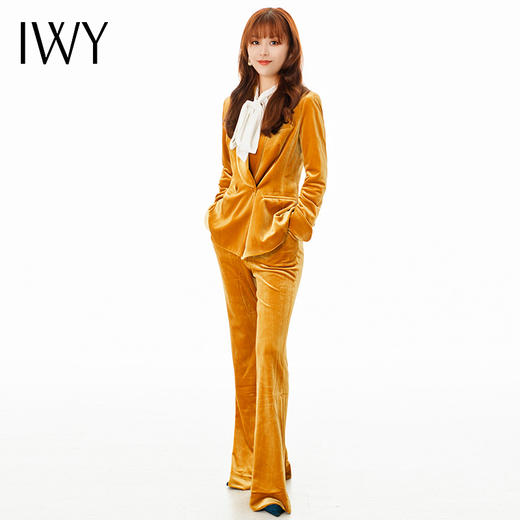 IWY/主持人同款-小岛 明黄色长袖西装裤子丝绒套装194011C1+P3-1 商品图1