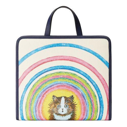 【包税】GUCCI/古驰 2021秋冬新款 儿童款白色GGSupreme帆布深蓝色饰边猫咪彩虹印花手提托特包605614USKBN9194 商品图0