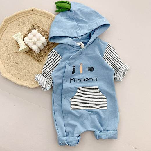 韩版休闲ins童装婴儿连体衣秋季新品连帽长袖针织套头衫 商品图2