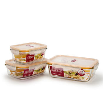 乐扣乐扣(lock&lock)微波炉饭盒 玻璃套装保鲜盒 套装三件套（380ml+630ml+1000ml）LLG445S909 商品图3