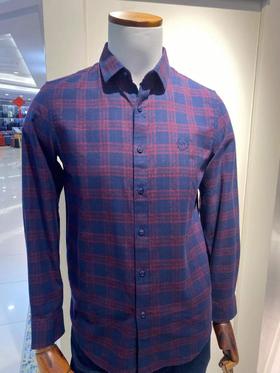南4GY男士红蓝格子长袖衬衫