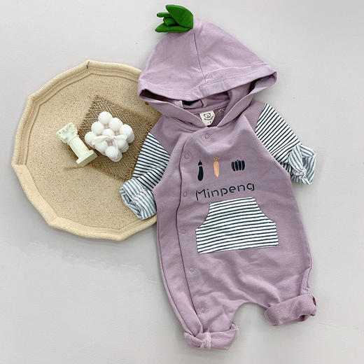 韩版休闲ins童装婴儿连体衣秋季新品连帽长袖针织套头衫 商品图3