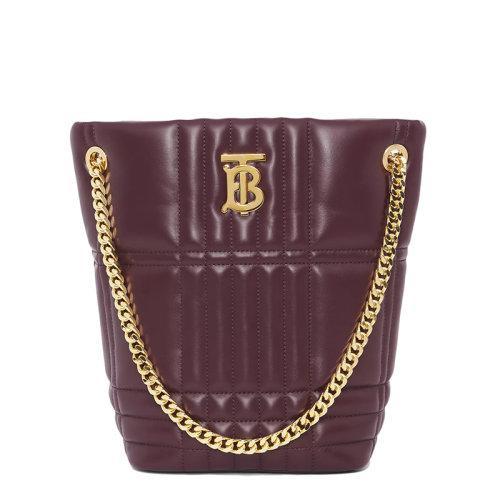 【包税】BURBERRY/博柏利 21秋冬新款Lola系列 女士小号深栗色绗缝羊皮革TB专属标识单肩手提水桶包80462341 商品图0