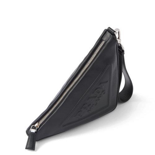 【包税】PRADA/普拉达 21年秋冬新款 女士黑色皮革拉链开合徽标附腕带三角形手袋手拿包1NE039_2BYA_F0002 商品图2