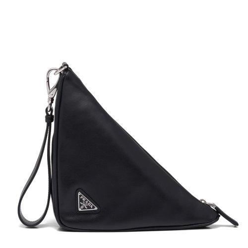 【包税】PRADA/普拉达 21年秋冬新款 女士黑色皮革拉链开合徽标附腕带三角形手袋手拿包1NE039_2BYA_F0002 商品图1