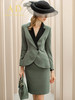 AD春秋高端职业套装女商务正装暗绿色修身一粒扣缎面领西装套裙 商品缩略图0