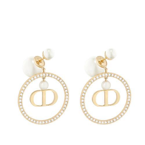 DIOR/迪奥 21秋冬新款DIOR TRIBALES系列 金色饰面金属环白色树脂珠饰仿水晶点缀耳环E1728TRICY_D301 商品图0