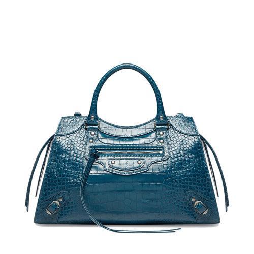 【包税】Balenciaga/巴黎世家 22新款NEO CLASSIC系列 男士中号深蓝色鳄鱼压纹超柔软小牛皮单肩斜挎梯形手提包67879323E454406 商品图0