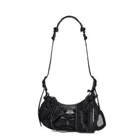 【包税】Balenciaga/巴黎世家 22新款LE CAGOLE系列 女士XS款黑色鳄鱼压纹超柔软小牛皮斜挎单肩包67130923EB71000