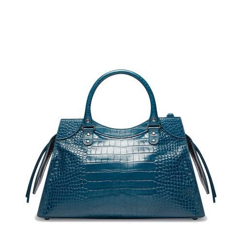 【包税】Balenciaga/巴黎世家 22新款NEO CLASSIC系列 男士中号深蓝色鳄鱼压纹超柔软小牛皮单肩斜挎梯形手提包67879323E454406 商品图1