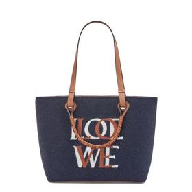 【包税】LOEWE/罗意威 21秋冬新款Love系列 女士小号海军蓝色羊毛配棕褐色皮革单肩手提托特包0010643914