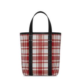 【包税】Balenciaga/巴黎世家 22春夏新款NORTH-SOUTH BARBES系列 女士小号红色格纹印花小牛皮单肩手提包6729832100P6190