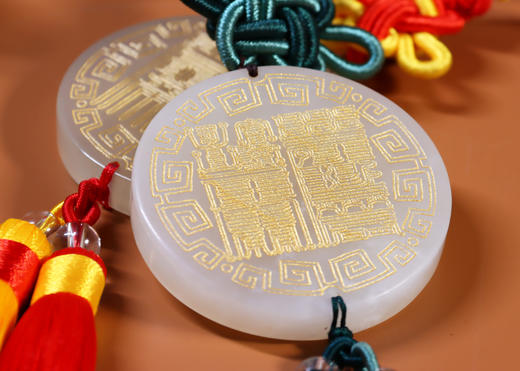 天然岫玉挂件，和合众事 商品图3