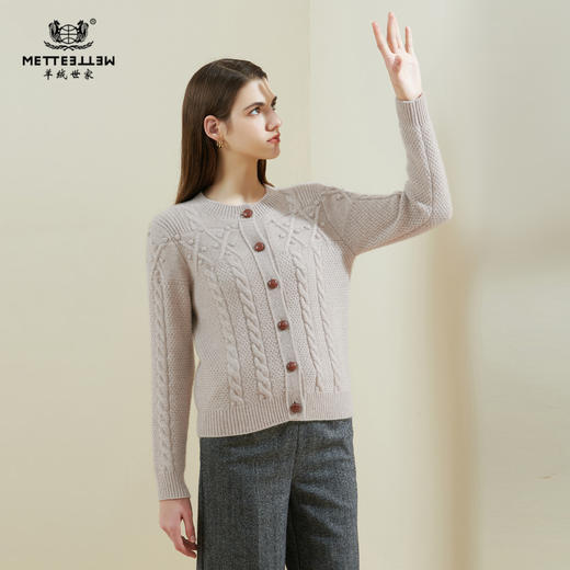 METTE羊绒世家2021年秋冬女士100%山羊绒开衫圆领针织衫外套加厚 商品图0
