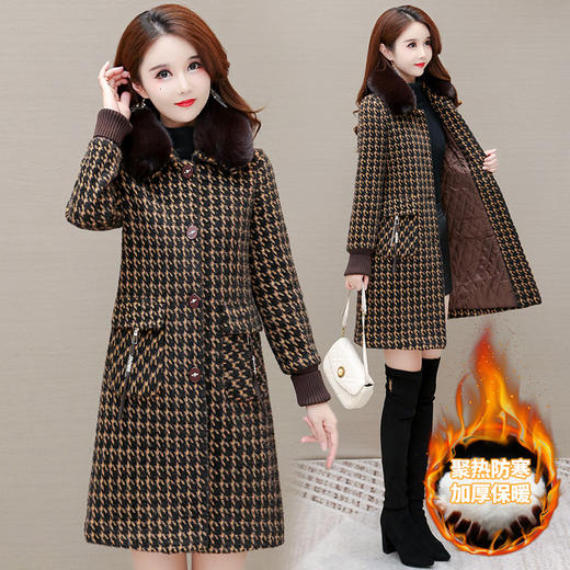 YWE J21B93夹棉格子貂绒大衣保暖优雅毛呢外套 商品图2