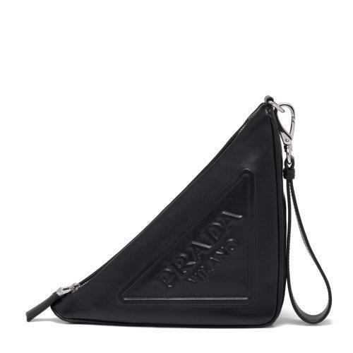【包税】PRADA/普拉达 21年秋冬新款 女士黑色皮革拉链开合徽标附腕带三角形手袋手拿包1NE039_2BYA_F0002 商品图0