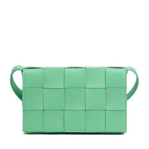 【包税】Bottega Veneta/葆蝶家 22春夏新款CASSETTE系列 女士泉水绿色小羊皮双面正交编织单肩斜挎豆腐包578004VMAY13801 商品图0