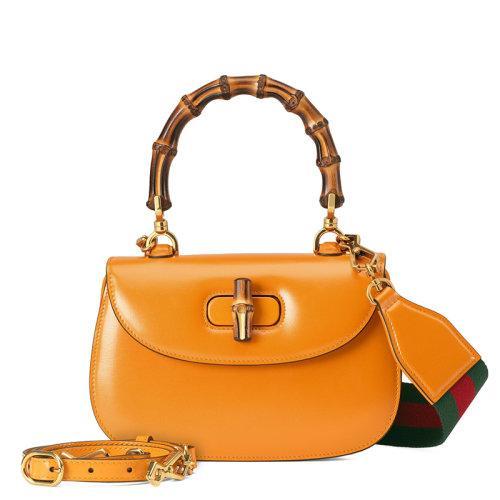 【包税】GUCCI/古驰 2021秋冬新款 女士小号黄色皮革竹节配件附皮革和织带互换肩带竹子提手饰面斜跨单肩手提包67579710ODT7769 商品图1
