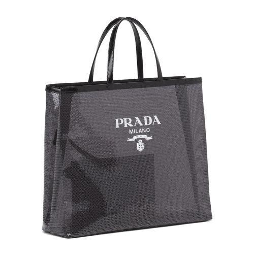 【包税】PRADA/普拉达 21年秋冬新款 女士黑色织物材质皮革提手附可拆卸皮革拉链式小袋亮片装饰网眼手提托特包1BG416_2D0A_F0002_V_OOO 商品图2