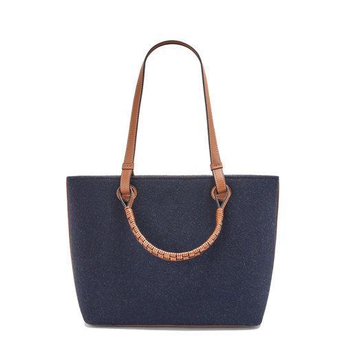 【包税】LOEWE/罗意威 21秋冬新款Love系列 女士小号海军蓝色羊毛配棕褐色皮革单肩手提托特包0010643914 商品图2