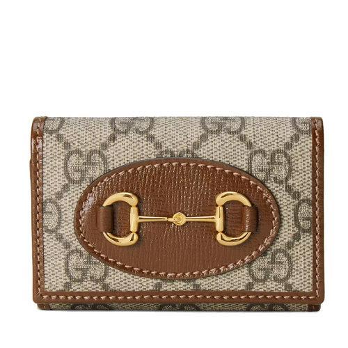 【包税】GUCCI/古驰 2021秋冬新款Horsebit 1955系列 女士米色/乌木色GG Supreme帆布棕色皮革滚边金色调配件折叠钥匙包67178592TCG8563 商品图0