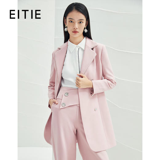 EITIE爱特爱春季新款双排扣西装领收腰X型中长款显瘦通勤外套A2203917 商品图0