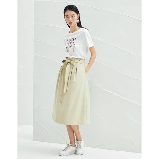 EITIE爱特爱春季新款高腰裙子时尚通勤纽扣系带显瘦a字半身裙A2206917 商品图1