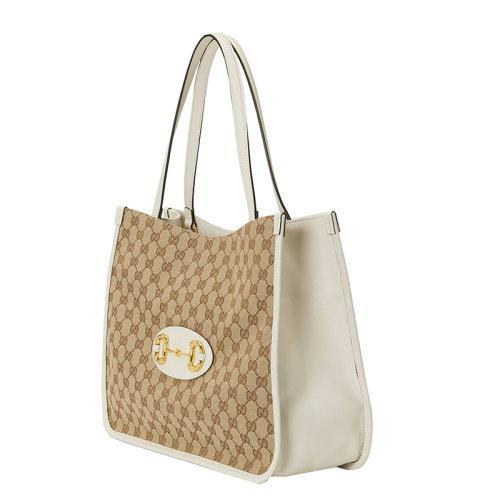 【包税】GUCCI/古驰 经典款 Horsebit 1955系列 女士米色/乌木色经典GG帆布白色皮革滚边斜跨手提包623694GY5OG9761 商品图1