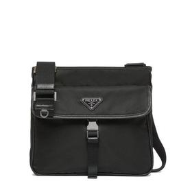 【包税】PRADA/普拉达 21年秋冬新款 男士黑色再生尼龙Saffiano 皮革可调式编织尼龙带和皮革肩带链式口袋斜跨单肩包2VH119_2DMH_F0002_V_OOO