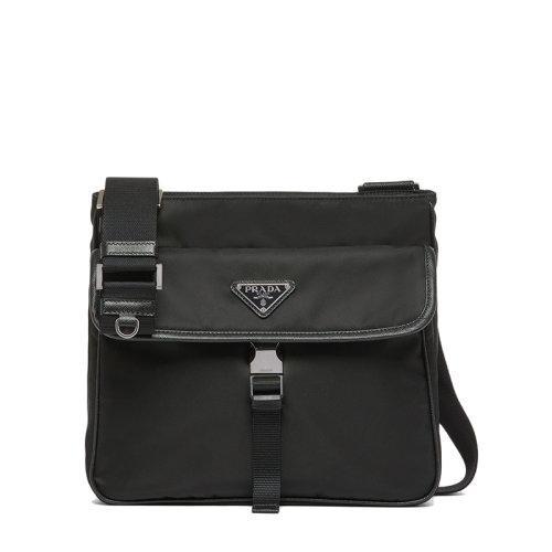 【包税】PRADA/普拉达 21年秋冬新款 男士黑色再生尼龙Saffiano 皮革可调式编织尼龙带和皮革肩带链式口袋斜跨单肩包2VH119_2DMH_F0002_V_OOO 商品图0