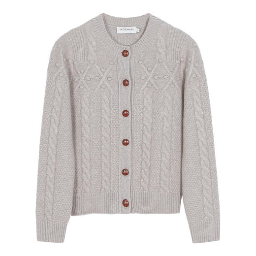 METTE羊绒世家2021年秋冬女士100%山羊绒开衫圆领针织衫外套加厚 商品图5