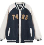 F426/BDWT21AW-3066/三色贴皮撞色仿羊羔毛棒球服 商品图0