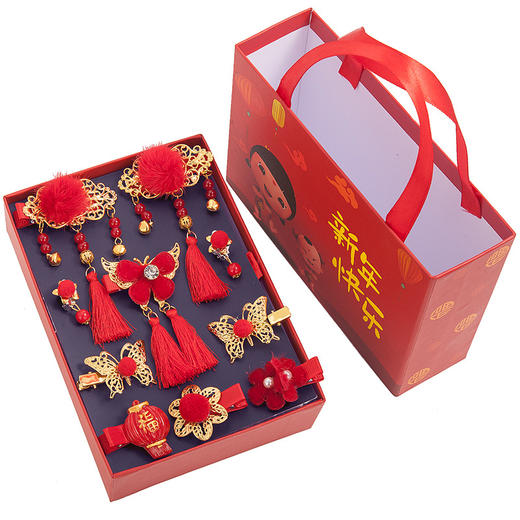 【新年红中国风发夹礼盒】中国风儿童发夹过年新年古装头饰女童发卡公主女宝宝古风汉服发饰-QQ 商品图2