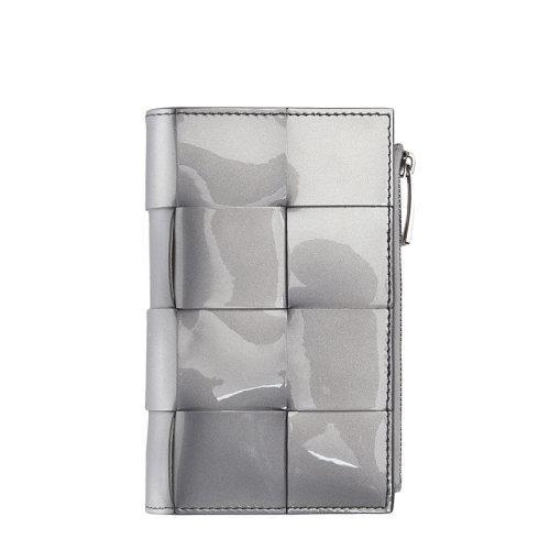 【包税】Bottega Veneta/葆蝶家 新款 女士银色Intreccio漆面牛皮革双折拉链钱包667130V1GQ28103 商品图0