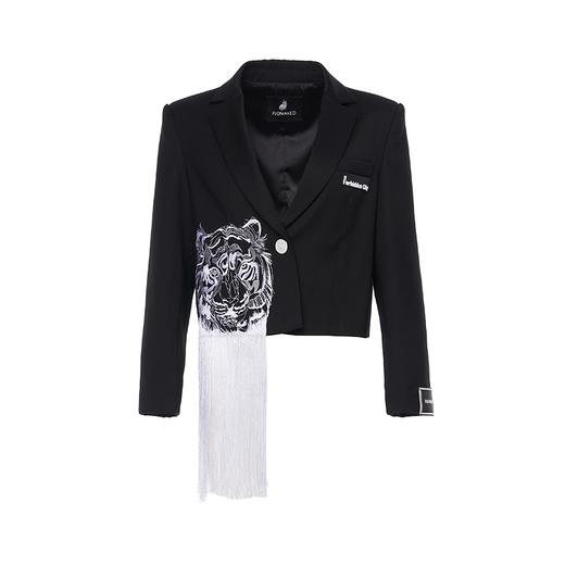 老虎绣花流苏黑色短西装外套 商品图0